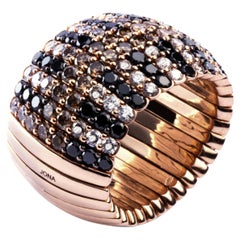 Alex Jona, bague jonc souple en or rose 18 carats avec diamants noirs, bruns et blancs