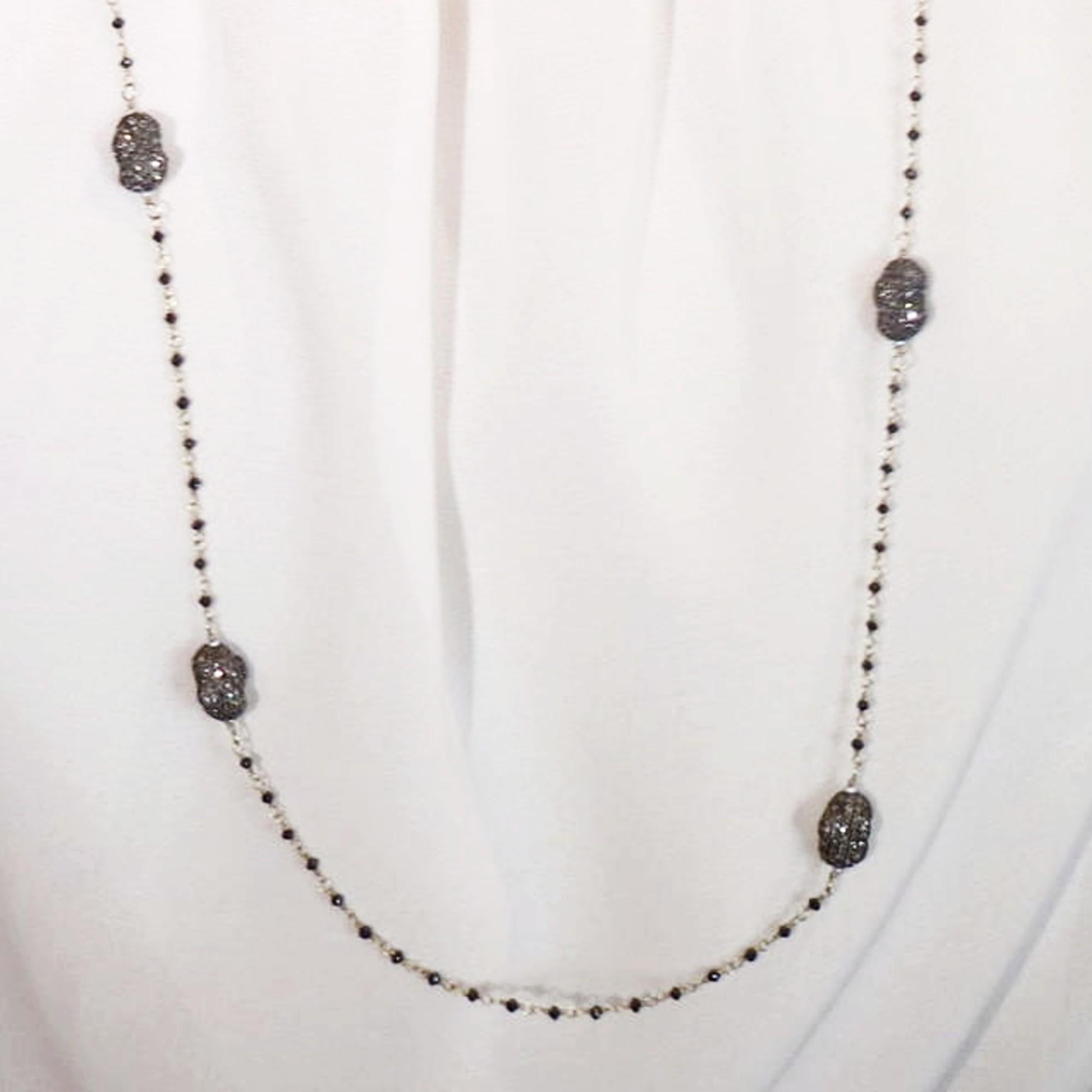 Bead Alex Jona Black Diamond 18 Karat Gold Sautoir Necklace with Ice Diamond Pebbles For Sale