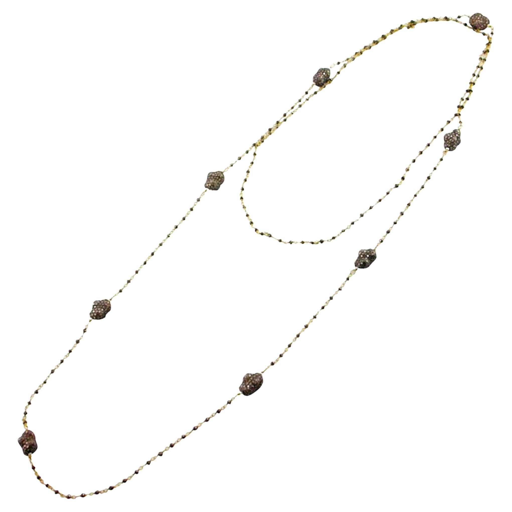 Alex Jona Black Diamond 18 Karat Gold Sautoir Necklace with Ice Diamond Pebbles For Sale