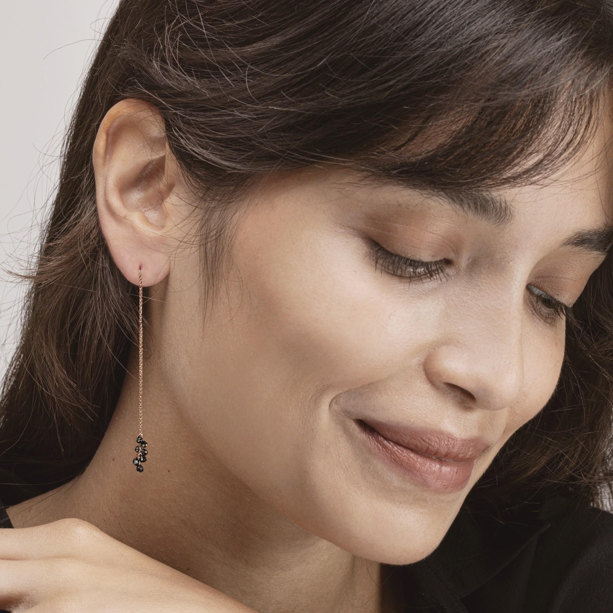 Alex Jona design collection, hand crafted in Italy, 18 karat rose gold Earrings suspending two cluster of drop briolette cut black diamonds weighing 3.07 carats in total.
Alex Jona jewels stand out, not only for their special design and for the