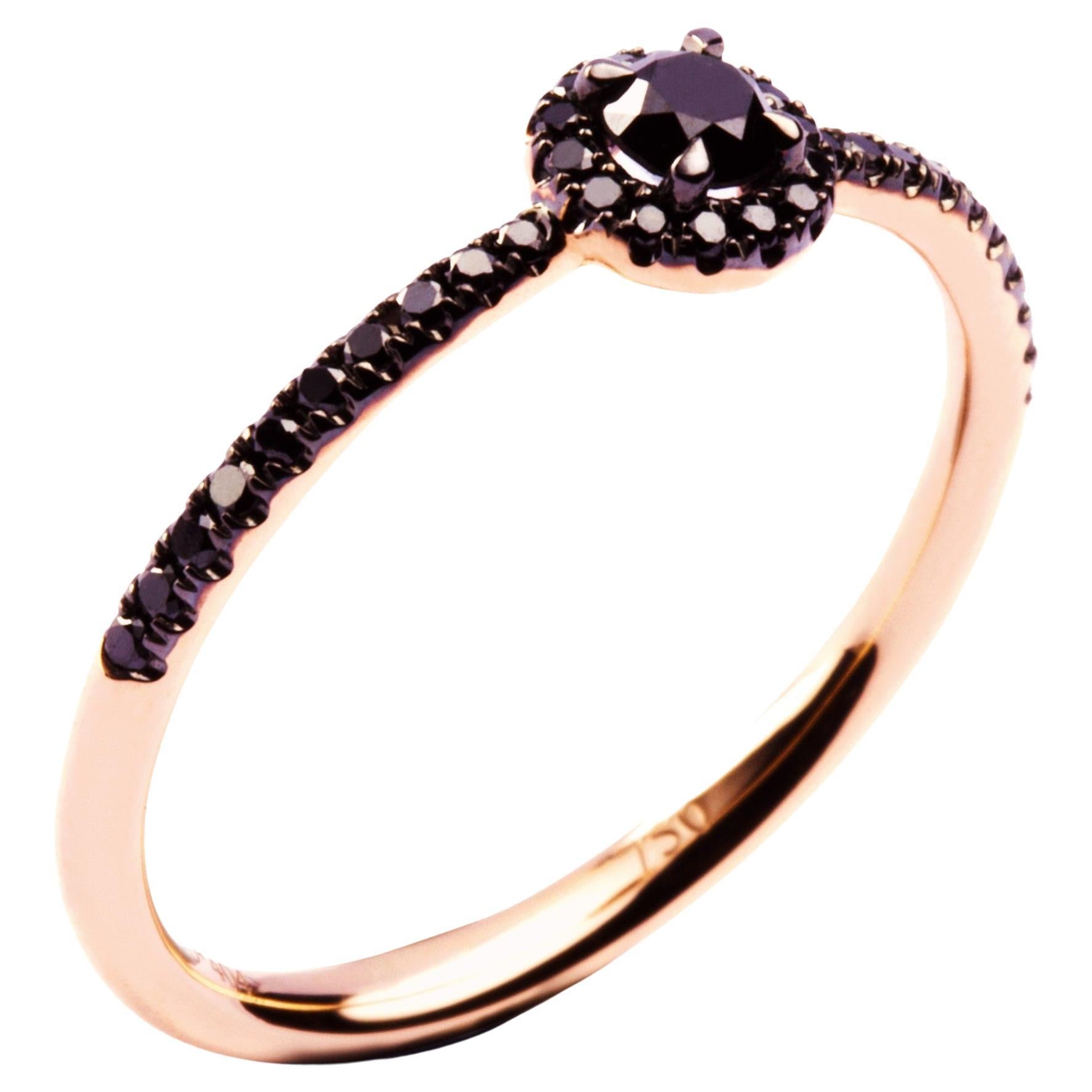 Alex Jona Black Diamond 18 Karat Rose Gold Halo Ring For Sale