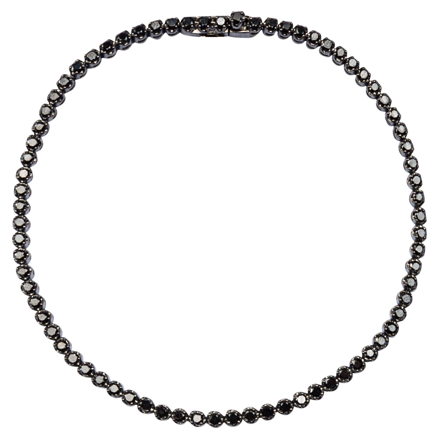Alex Jona Bracelet de tennis en or blanc 18 carats et rhodium noir avec diamants noirs