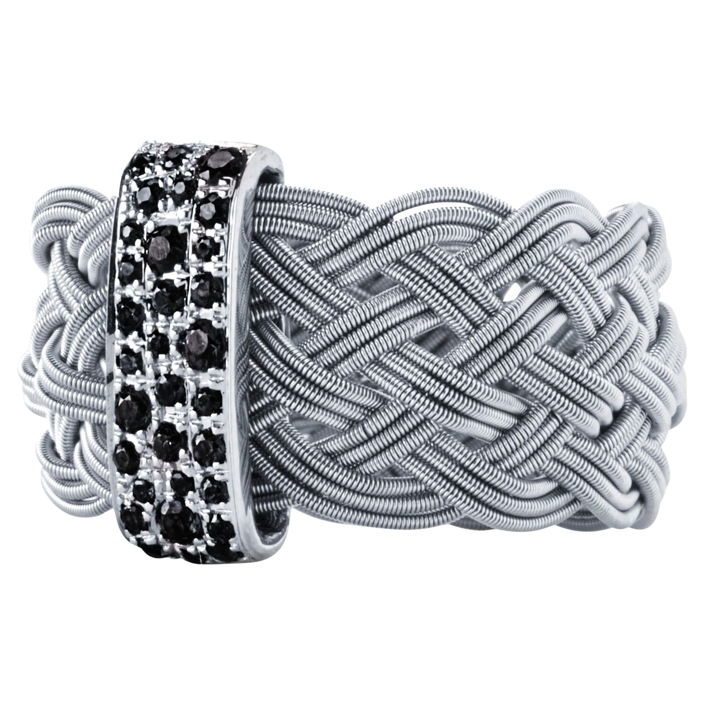 Alex Jona, bague filigrane en or blanc 18 carats avec diamants noirs