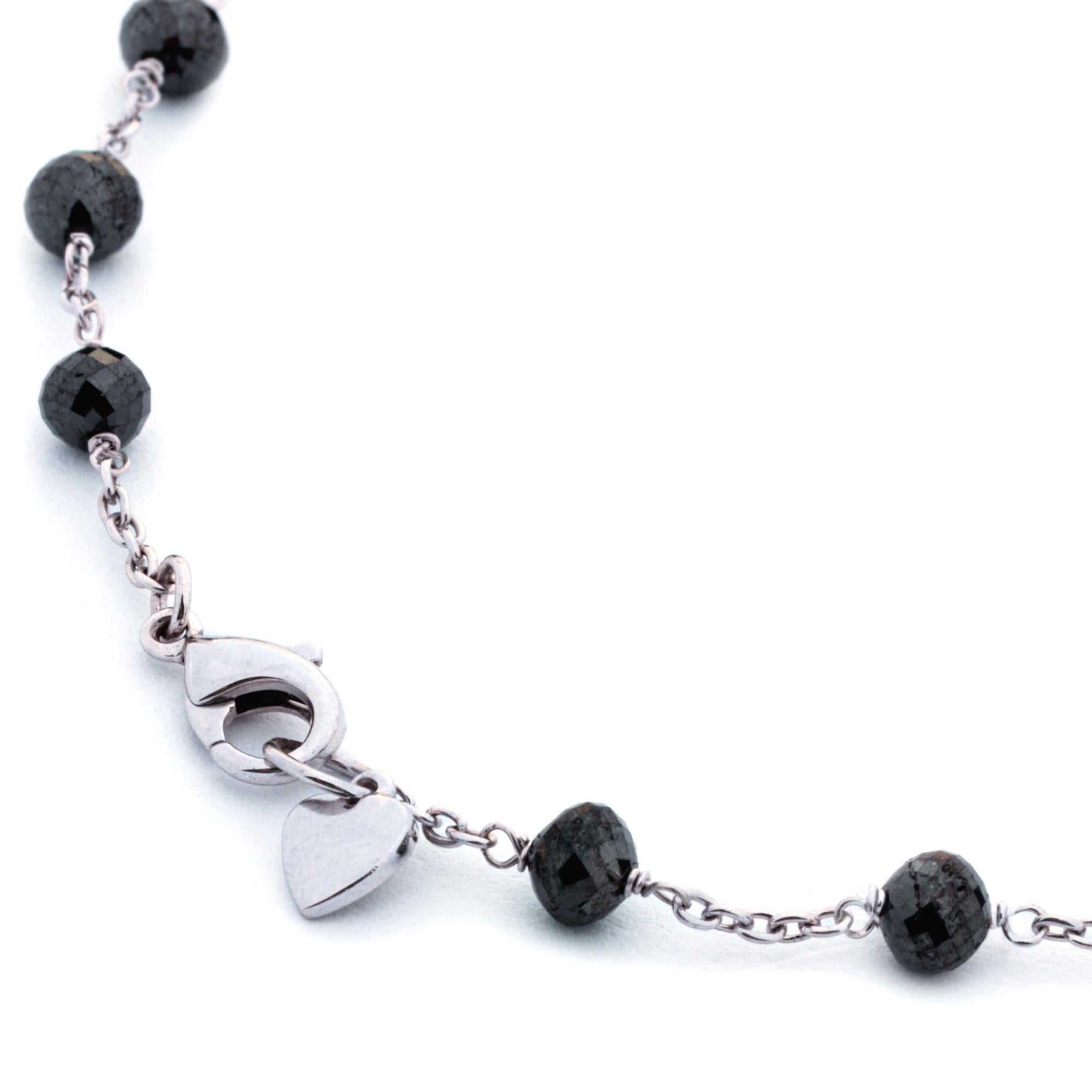 Women's or Men's Black Diamond 18 Karat White Gold Necklace For Sale