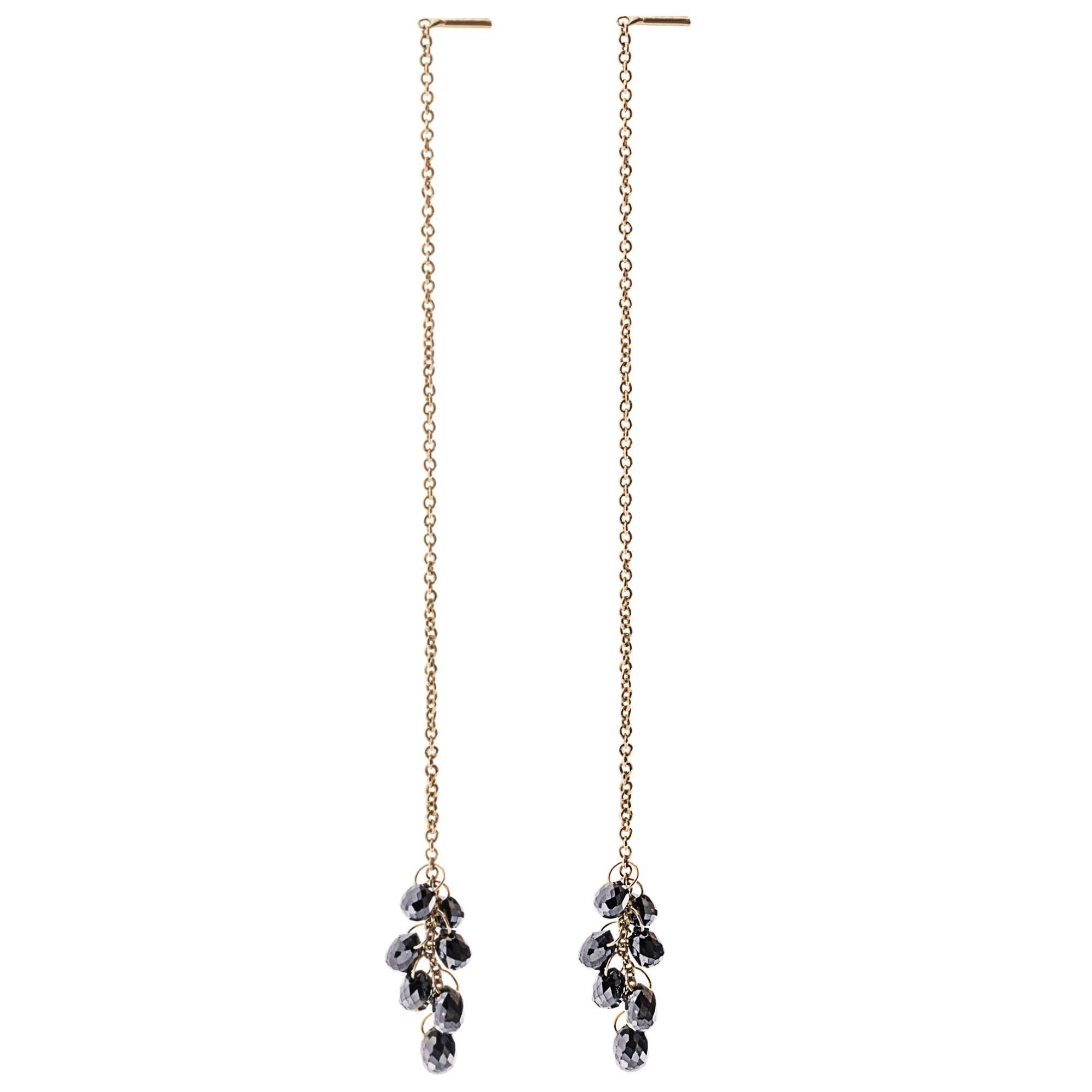 Shield Cut Alex Jona Black Diamond 18 Karat Rose Gold Dangle Earrings For Sale