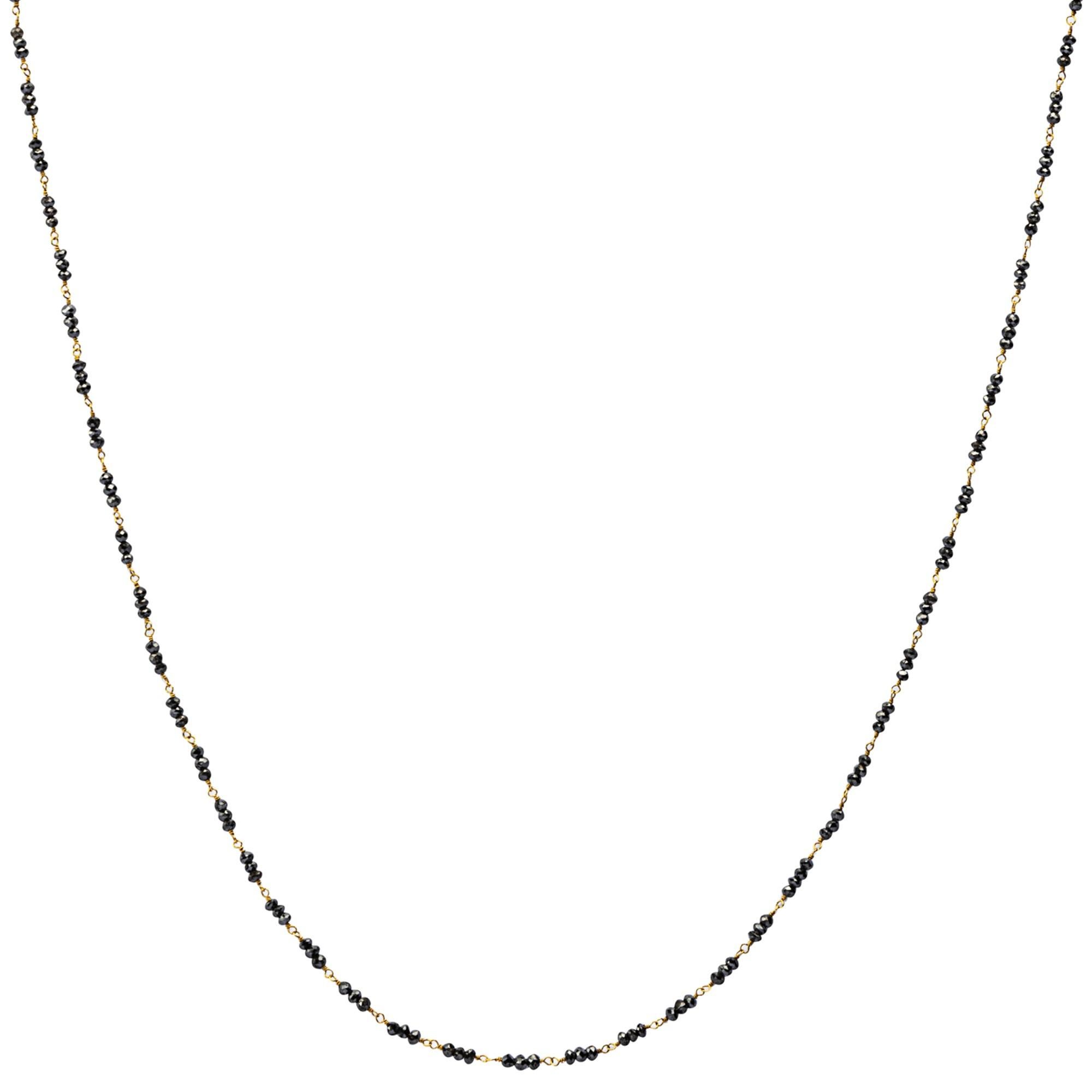 Round Cut Black Diamond 18 Karat Yellow Gold Long Necklace For Sale