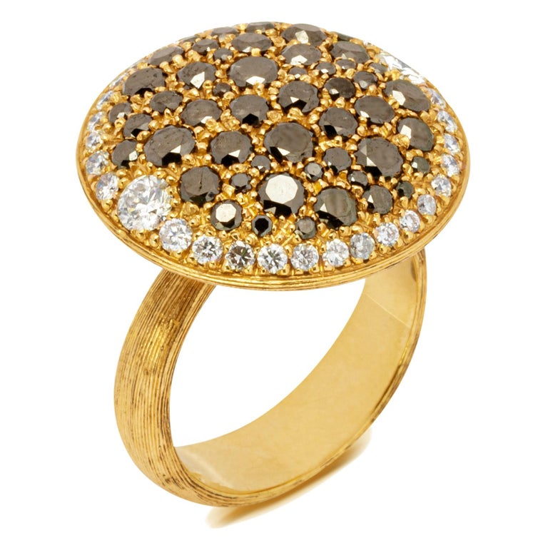 Women's or Men's Alex Jona Black Diamond and White Diamond 18 Karat Rose Gold Ring For Sale