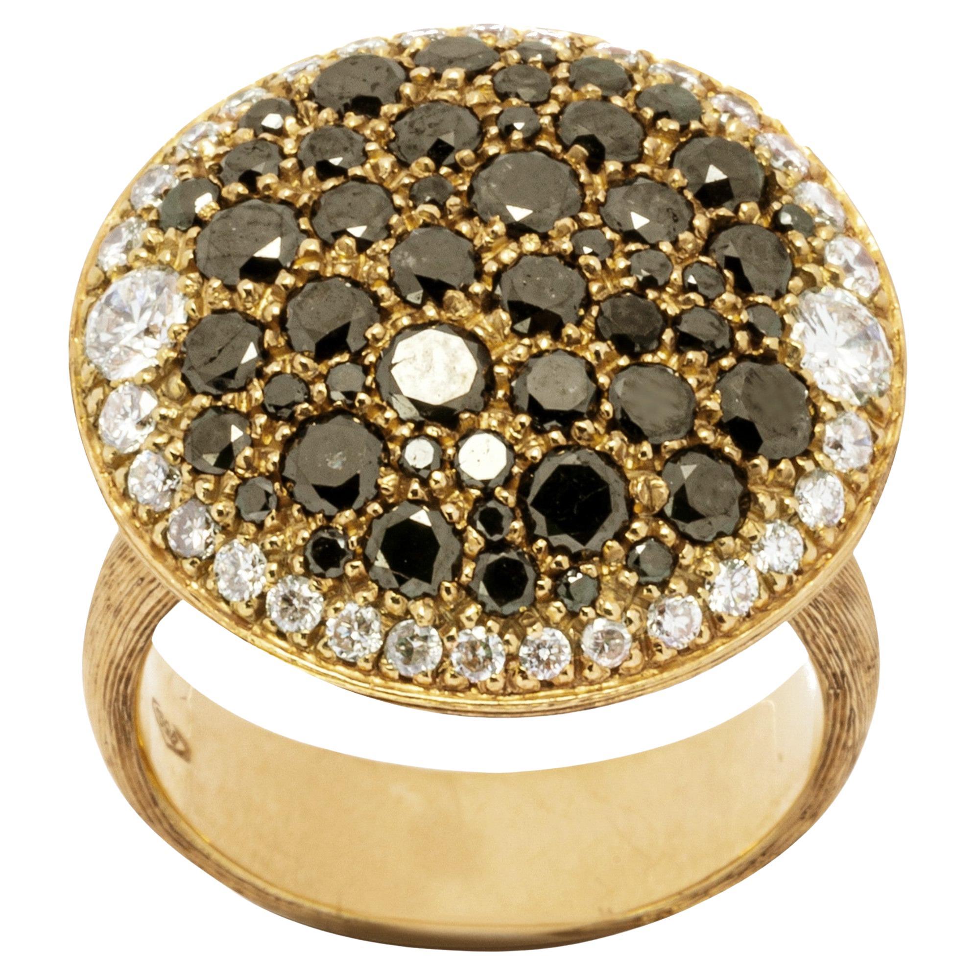 Alex Jona, bague en or rose 18 carats avec diamants noirs et diamants blancs en vente