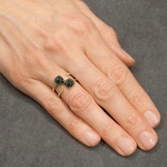 Alex Jona Black Diamond and White Diamond 18 Karat Yellow Gold Open Ring Band