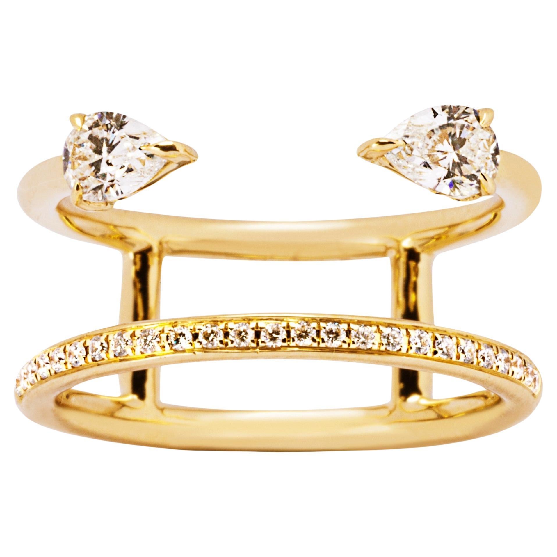Offener Ring aus 18 Karat Gelbgold mit schwarzen Diamanten und weißen Diamanten von Jona im Angebot