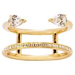 Bague ouverte Alex Jona en or jaune 18 carats avec diamants noirs et diamants blancs