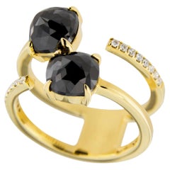 Alex Jona Black Diamond and White Diamond 18 Karat Yellow Gold Open Ring Band