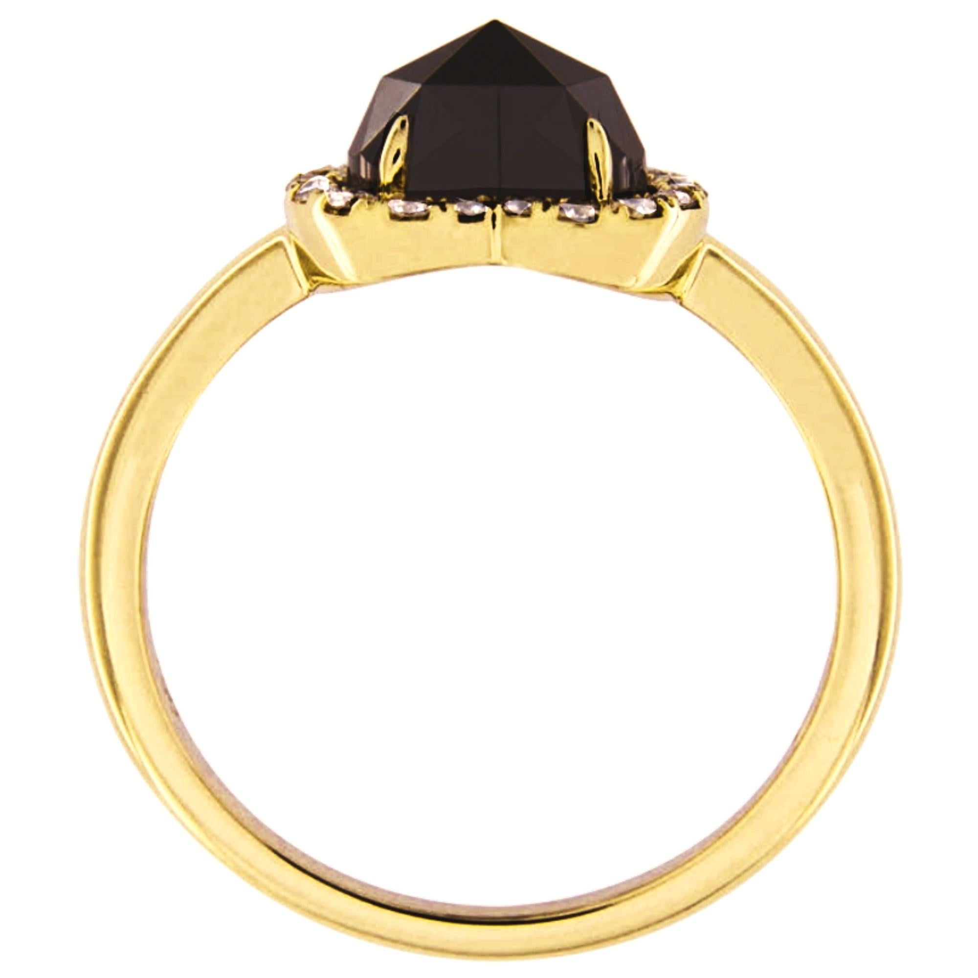 Alex Jona Black Diamond Heart White Diamond 18 Karat Gold Halo Ring In New Condition For Sale In Torino, IT