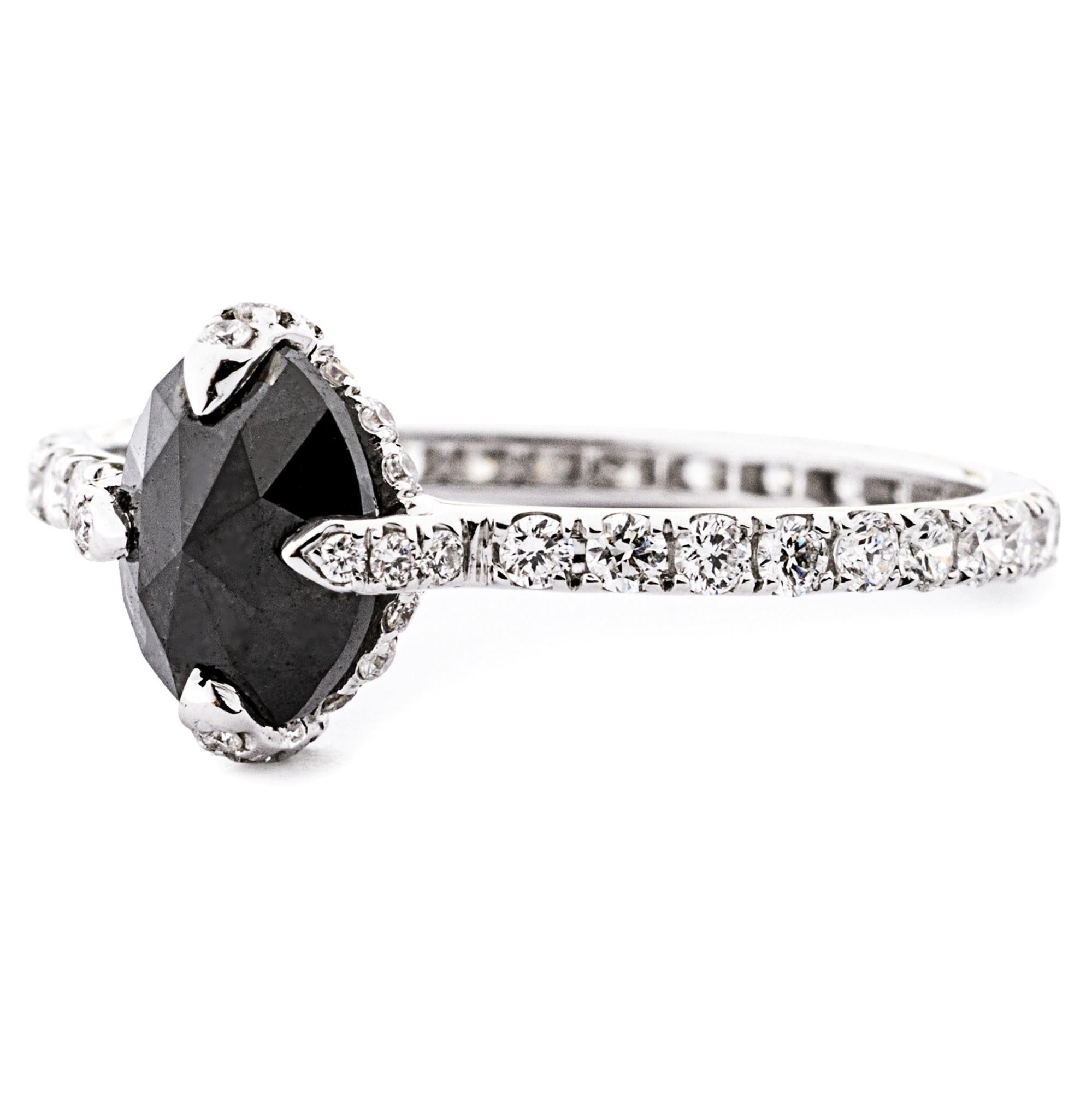 Alex Jona, bague solitaire en or blanc 18 carats avec diamants noirs et blancs Pour femmes en vente