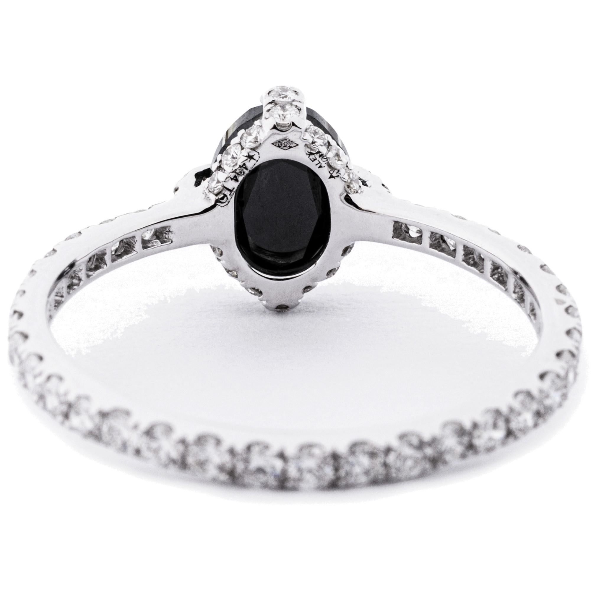 Women's Alex Jona Black Diamond White Diamond 18 Karat White Gold Solitaire Ring For Sale