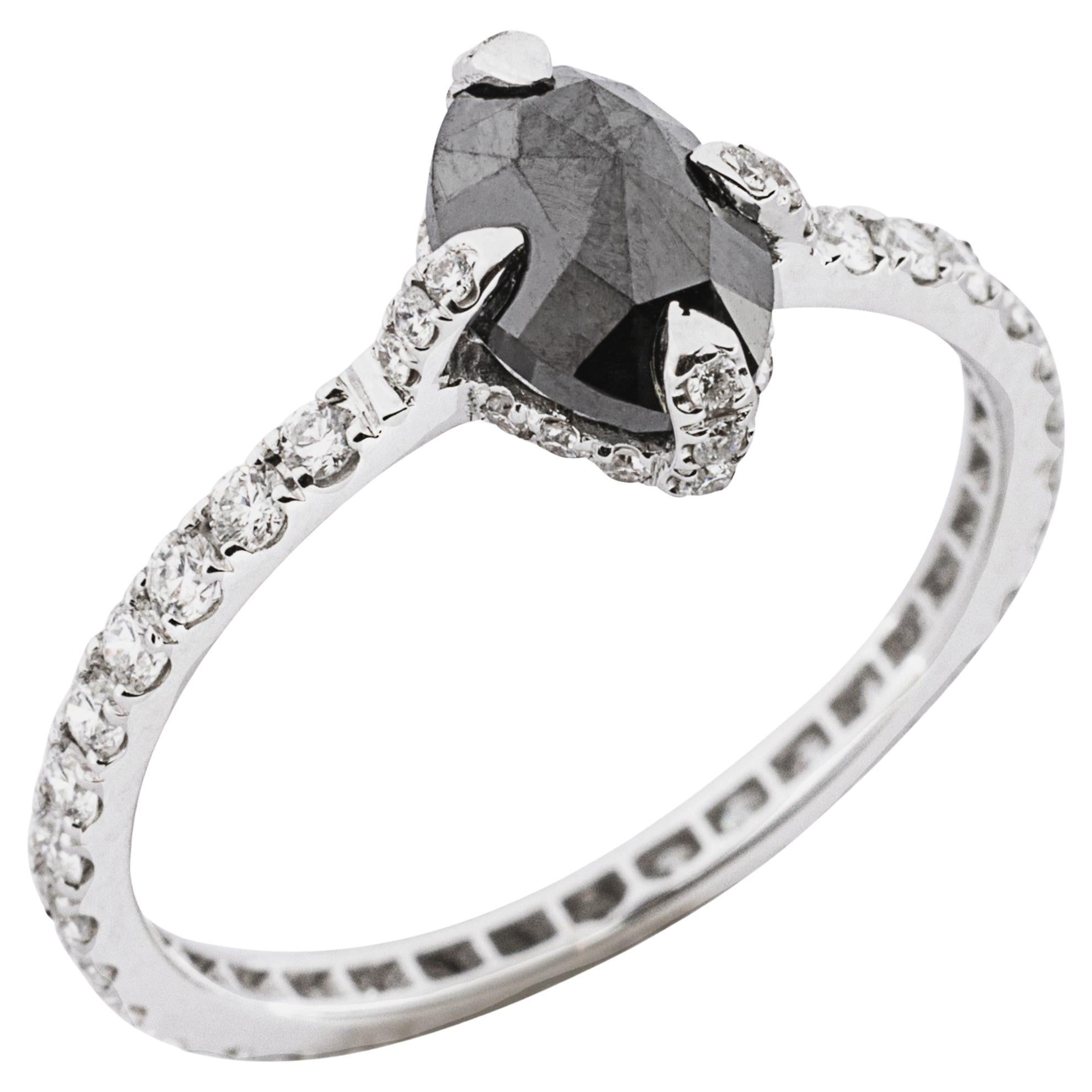 Alex Jona Black Diamond White Diamond 18 Karat White Gold Solitaire Ring