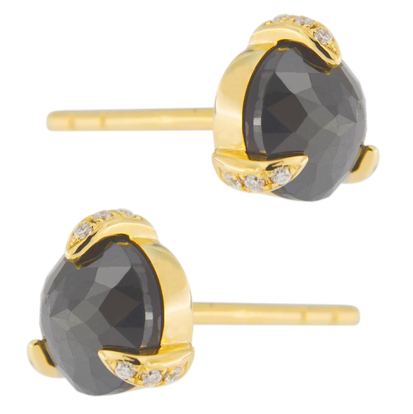 Alex Jona Black Diamond White Diamond 18 Karat Yellow Gold Stud Earrings In New Condition For Sale In Torino, IT