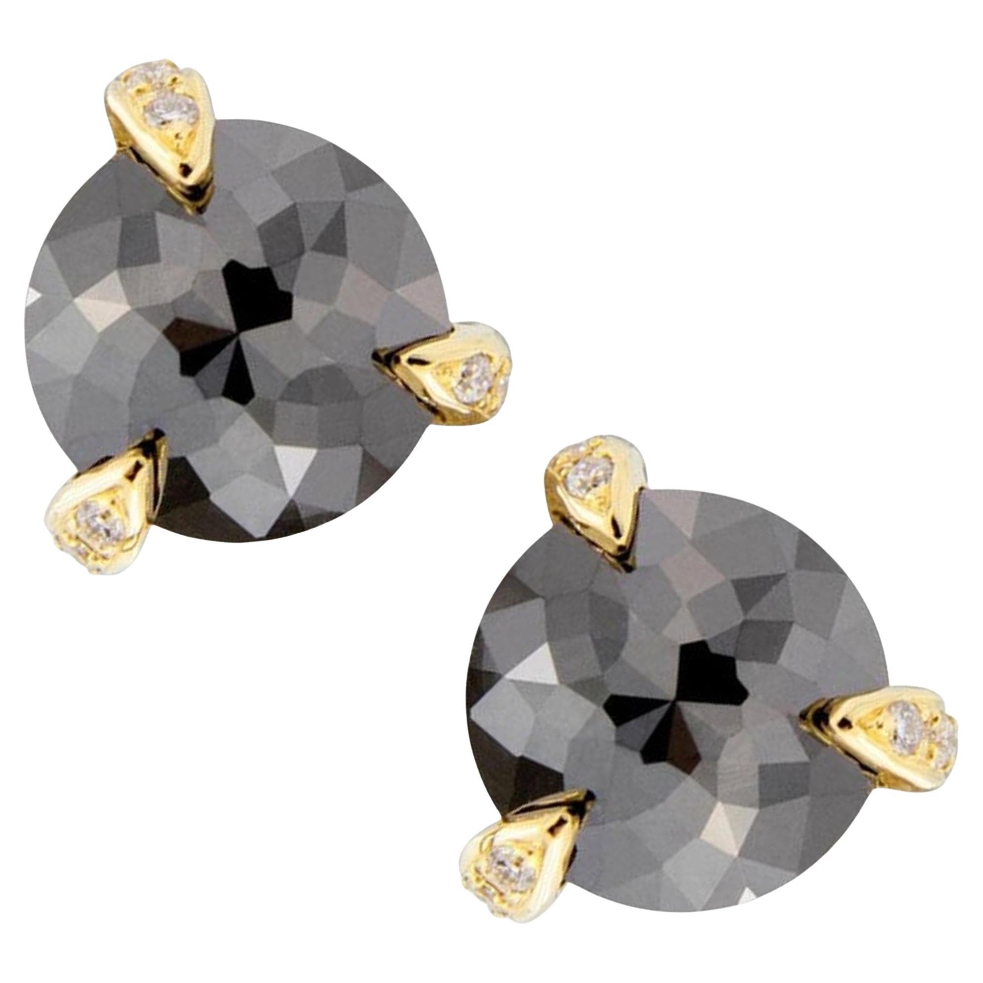Alex Jona Black Diamond White Diamond 18 Karat Yellow Gold Stud Earrings For Sale