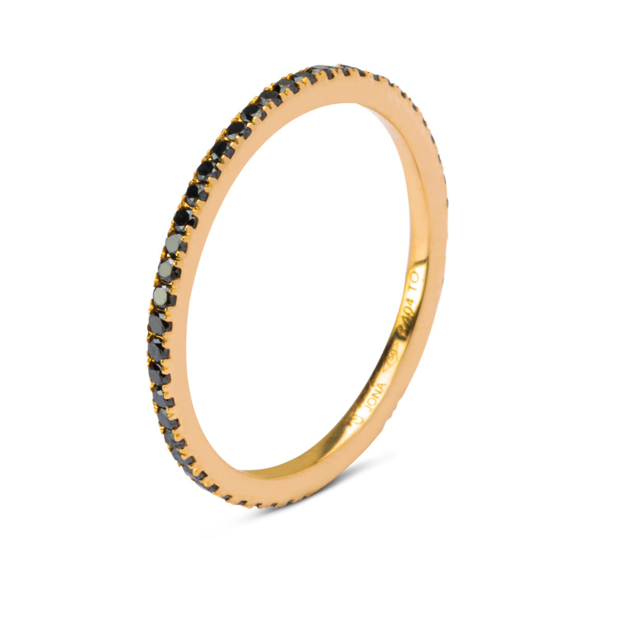 Alex Jona design collection, hand crafted in Italy, 18 karat yellow gold eternity band ring, set with 52 black diamonds for a total weight of 0.32 carats. 
Ring size US. 6.2, EU 12/ 52mm, can be size to any specification or made to order in any