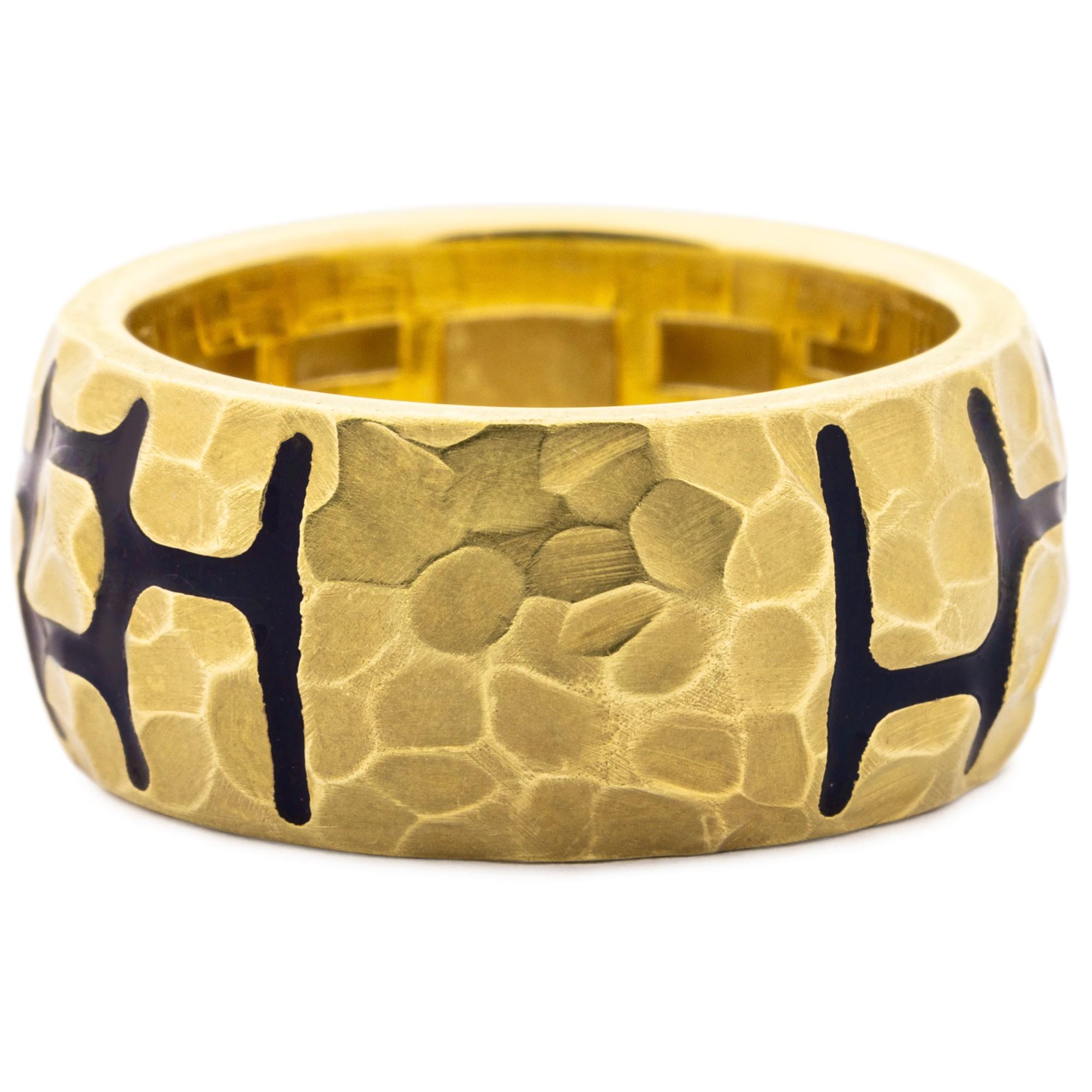 Alex Jona Black Enamel 18 Karat Yellow Gold Band Ring For Sale 3