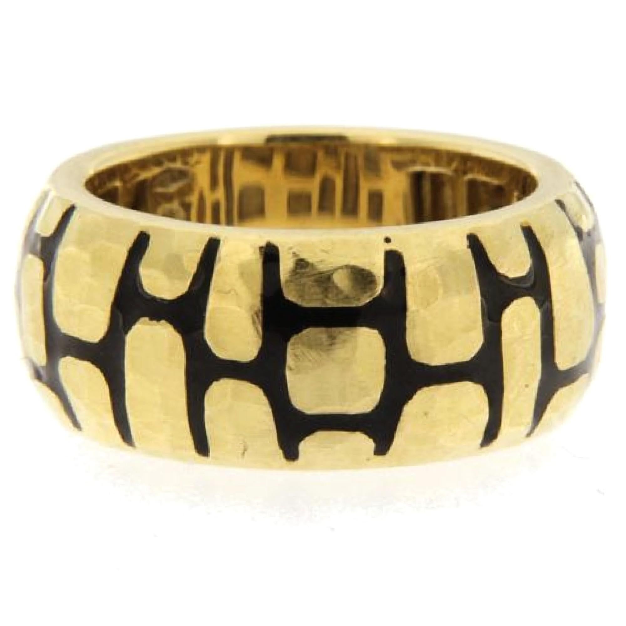 Alex Jona Black Enamel 18 Karat Yellow Gold Band Ring In New Condition For Sale In Torino, IT