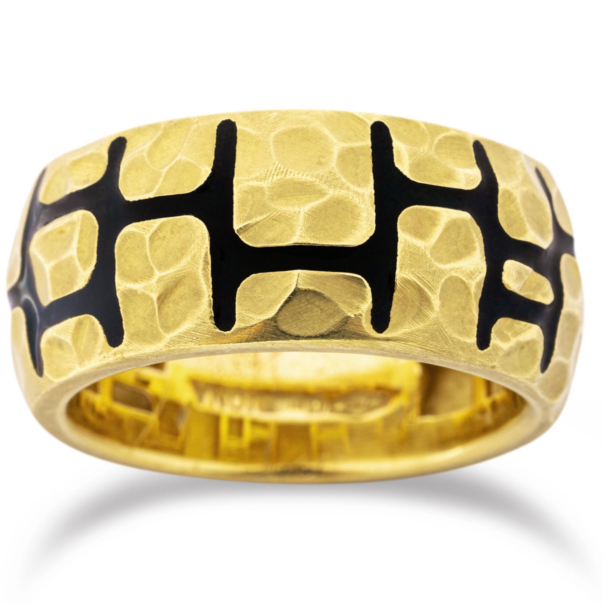 Alex Jona Black Enamel 18 Karat Yellow Gold Band Ring In New Condition For Sale In Lugano, CH