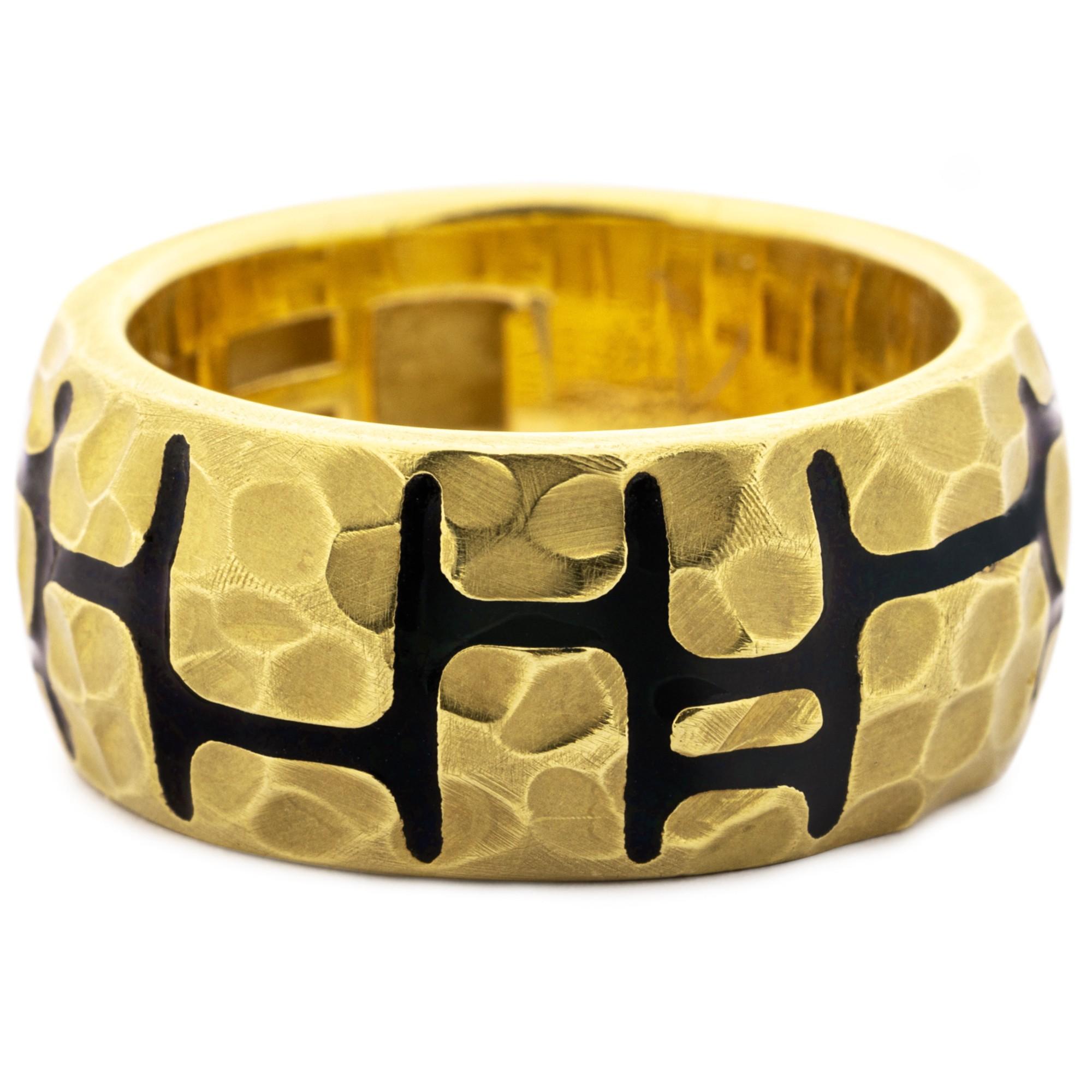Women's Alex Jona Black Enamel 18 Karat Yellow Gold Band Ring For Sale