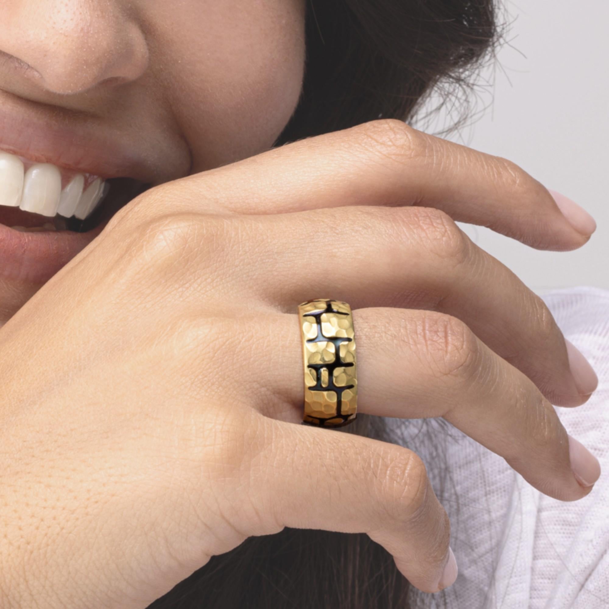Alex Jona Black Enamel 18 Karat Yellow Gold Band Ring For Sale 1