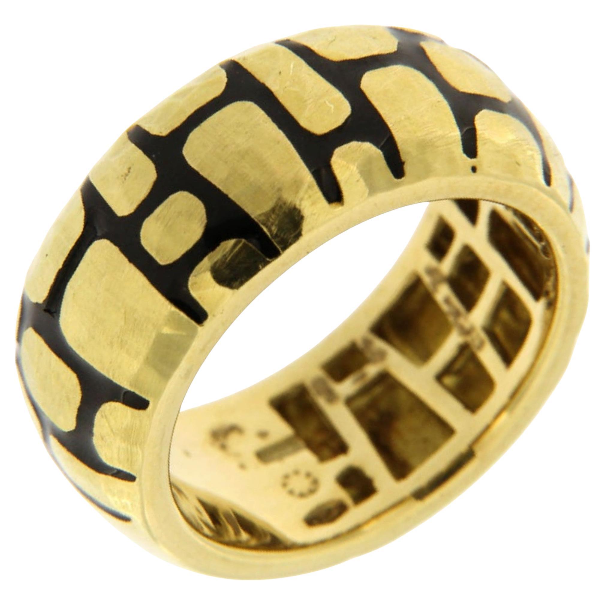 Alex Jona Black Enamel 18 Karat Yellow Gold Band Ring