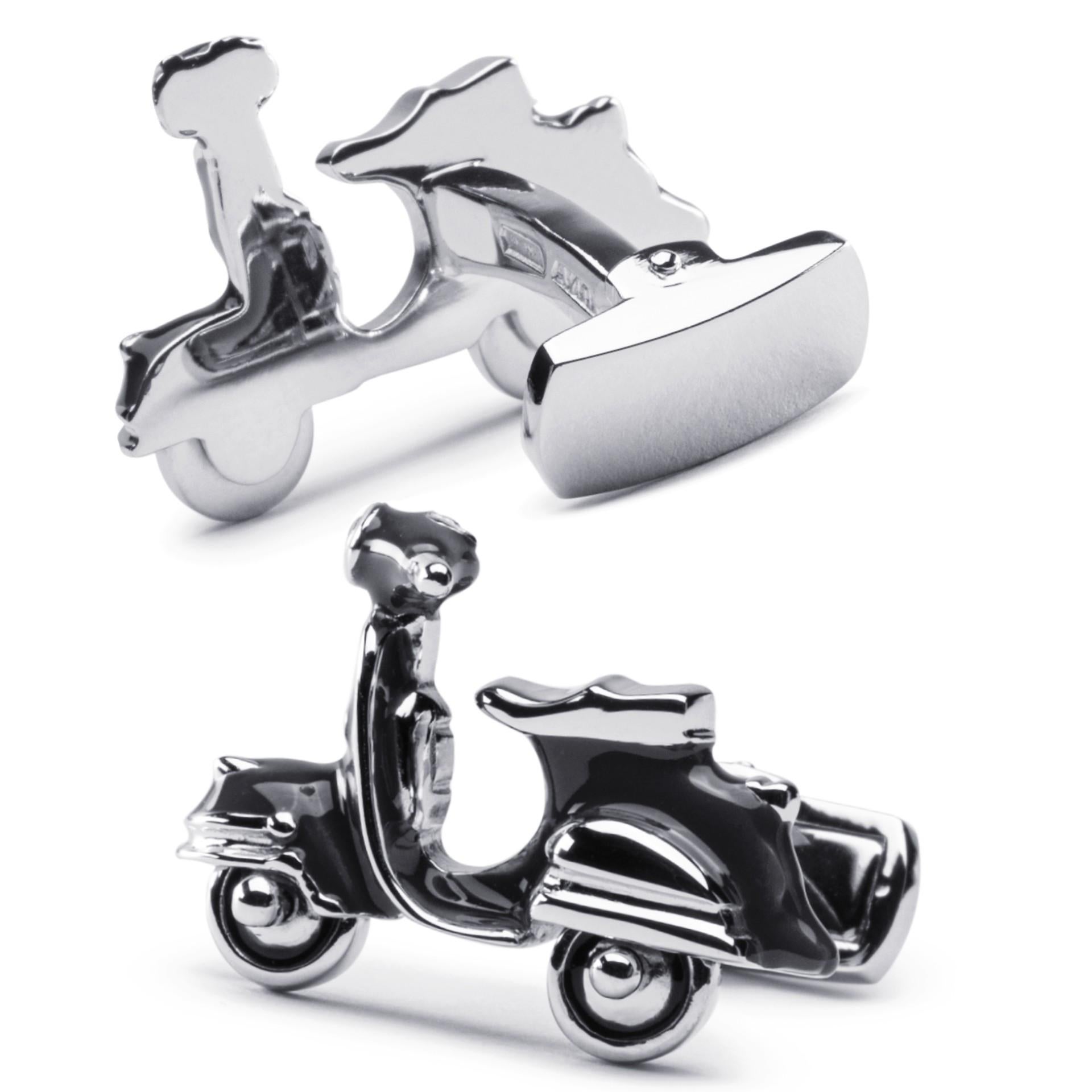 Women's or Men's Alex Jona Black Enamel Silver Scooter Cufflinks For Sale