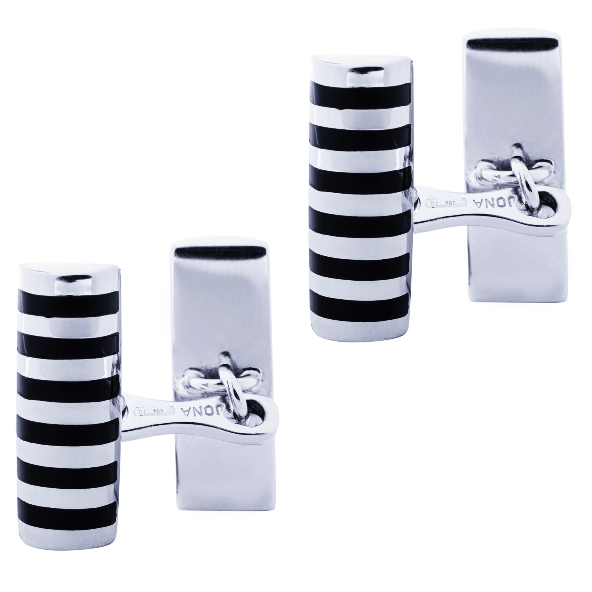 Gemelos de plata de ley con esmalte negro Alex Jona en Nuevo estado para la venta en Lugano, CH