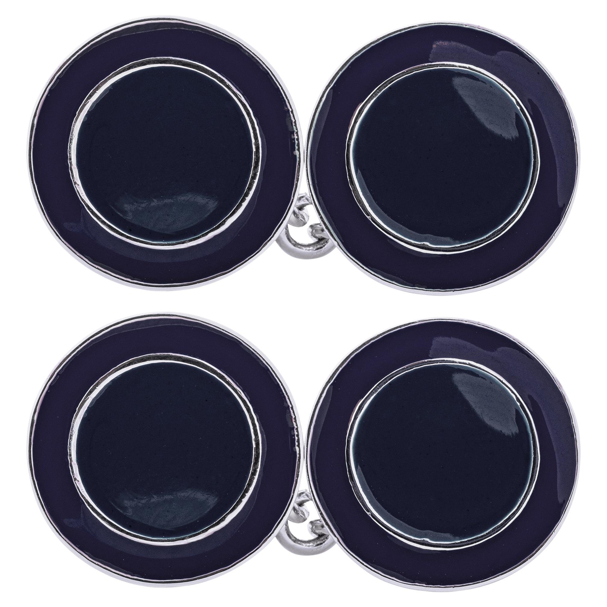 Alex Jona Black Enamel Sterling Silver Cufflinks