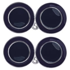 Alex Jona Black Enamel Sterling Silver Cufflinks