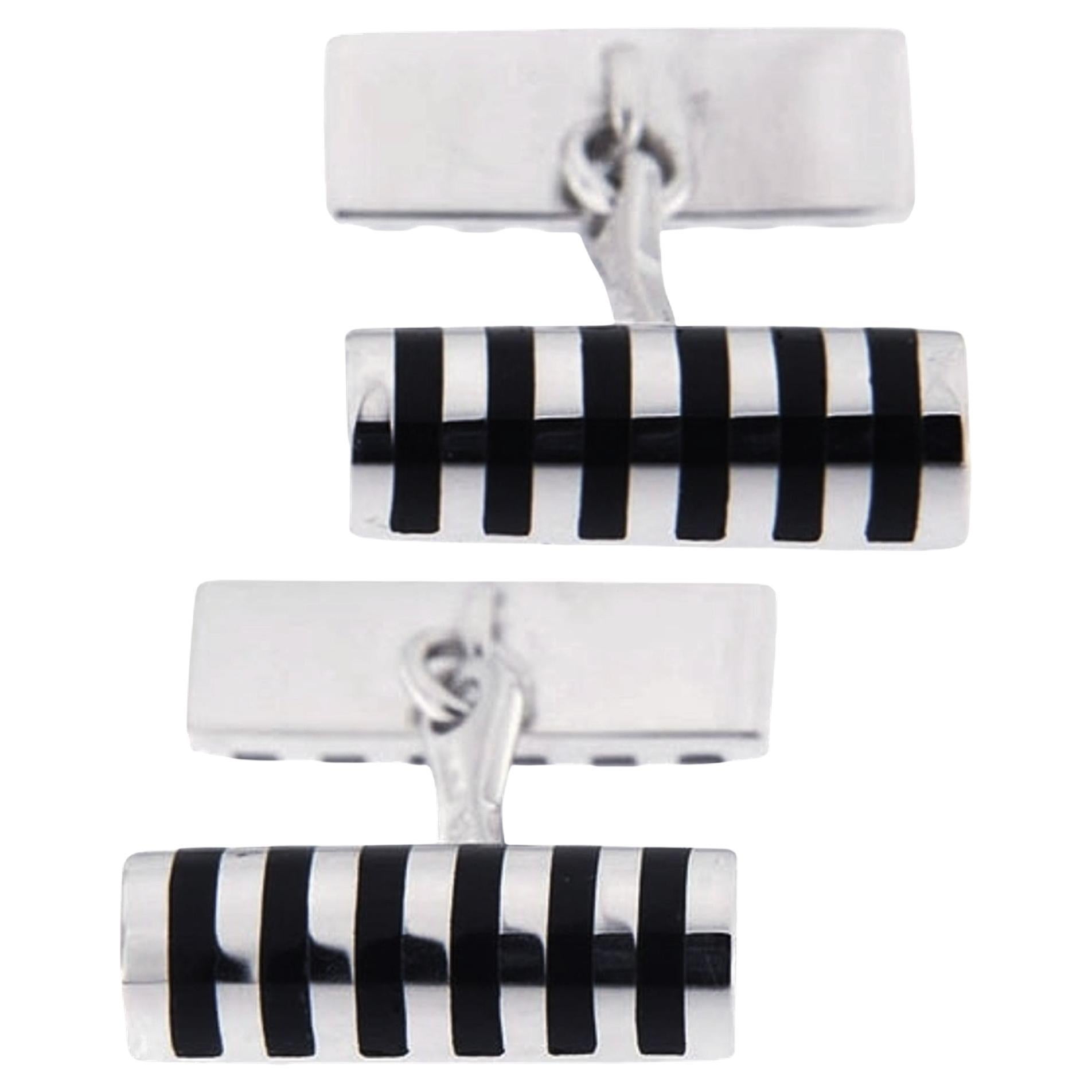 Alex Jona Black Enamel Sterling Silver Cufflinks For Sale