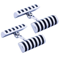 Alex Jona Black Enamel Sterling Silver Cufflinks