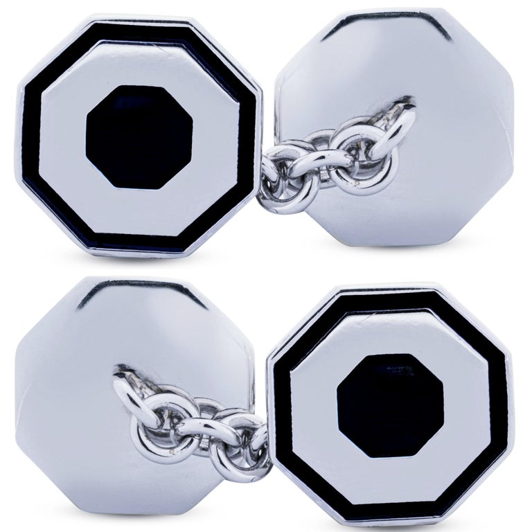 Boutons De Manchette Art Déco Octogonaux Alex Jona En Argent Et émail