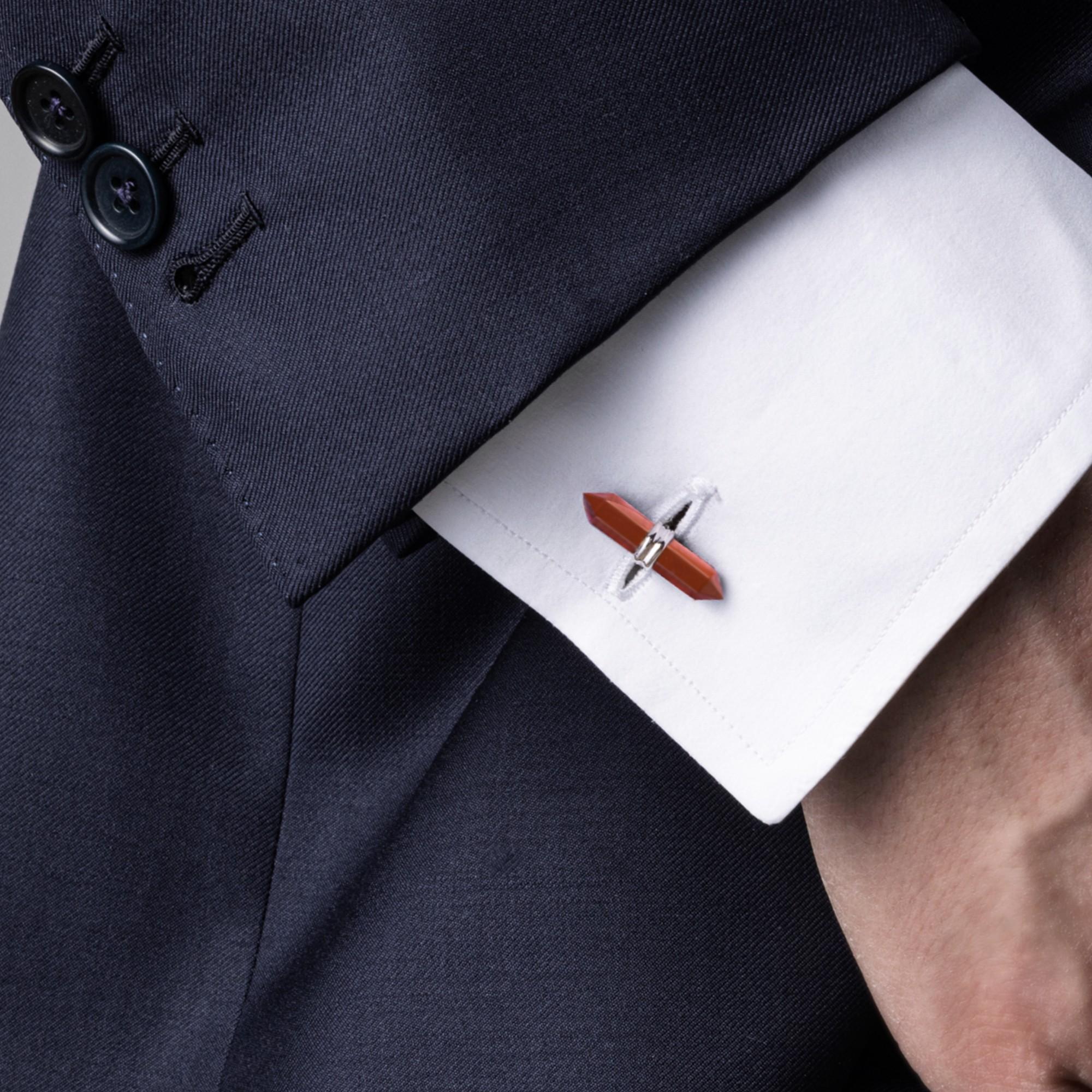 Mixed Cut Alex Jona Black Red Jasper Bar Sterling Silver Cufflinks For Sale