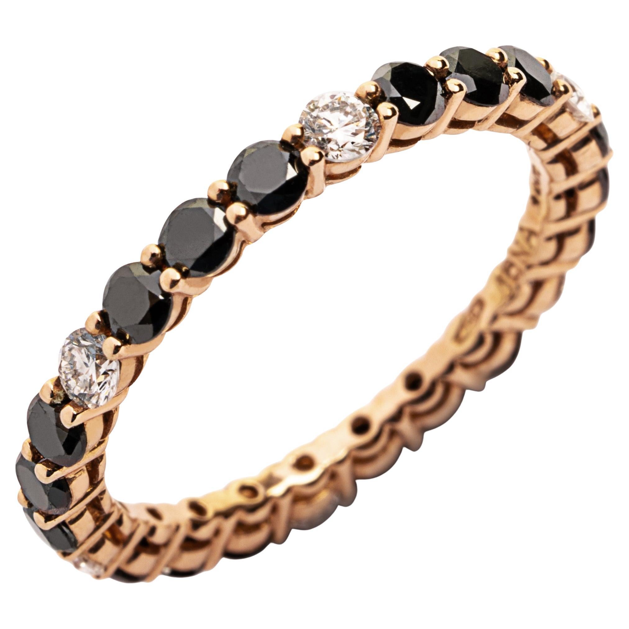 Alex Jona Anillo de oro rosa de 18 quilates con diamantes blancos y negros