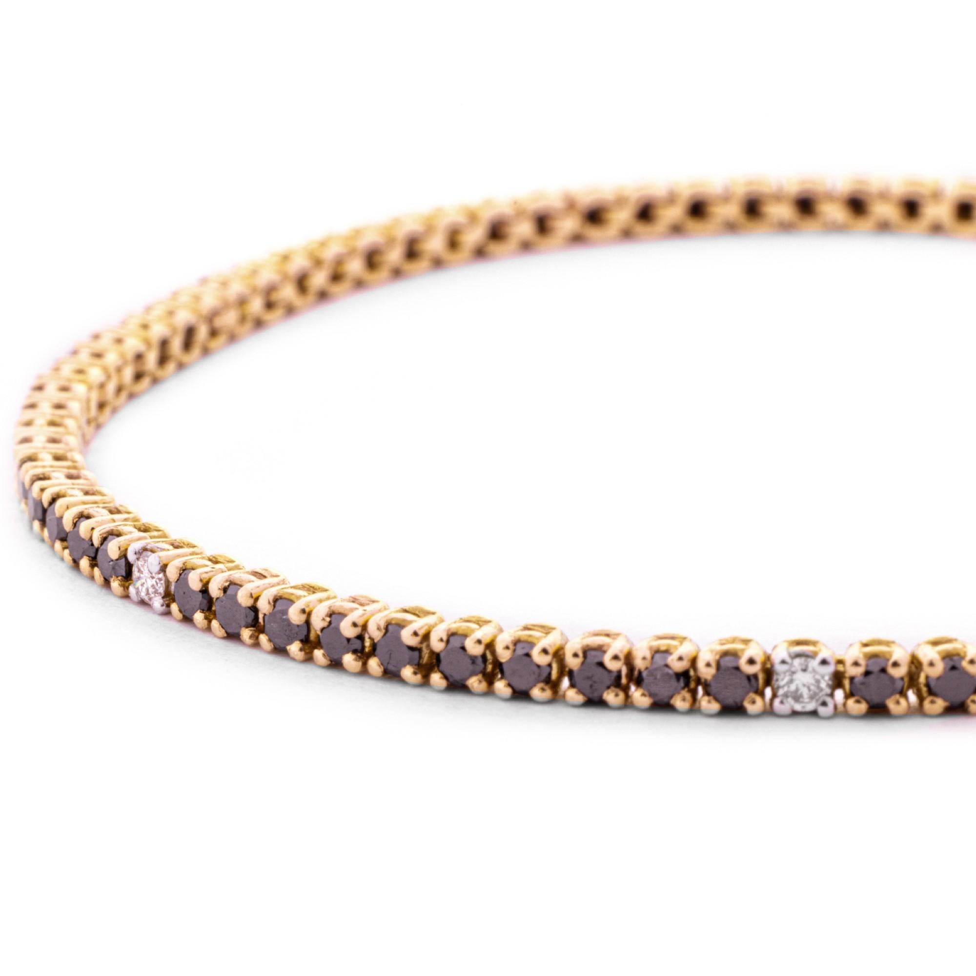 Contemporain Alex Jona Bracelet tennis en or rose 18 carats avec diamants noirs et blancs en vente