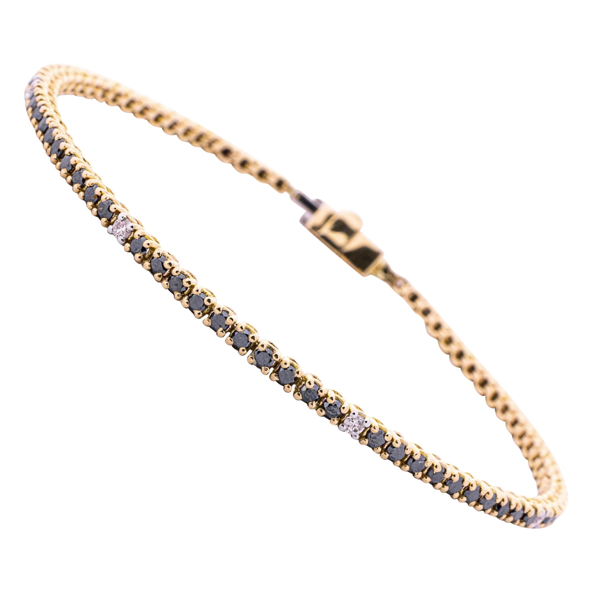 Alex Jona Diamante Blanco Negro Pulsera de Tenis de Oro Rosa de 18 Kilates