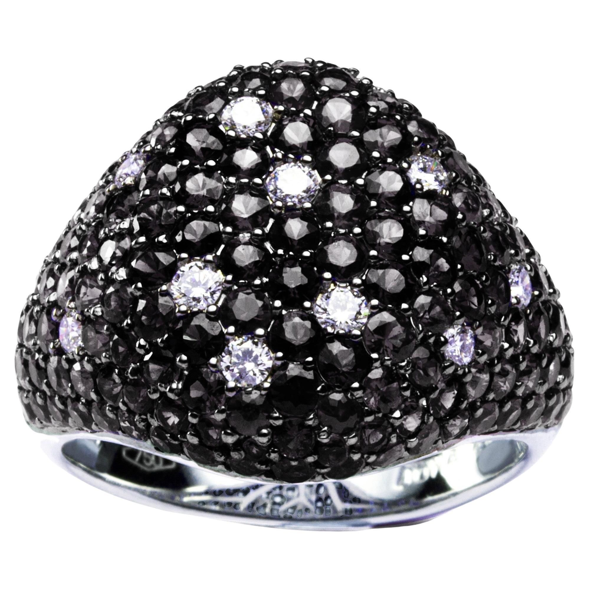 Alex Jona Black & White Diamond 18 Karat White Gold Signet Ring For Sale