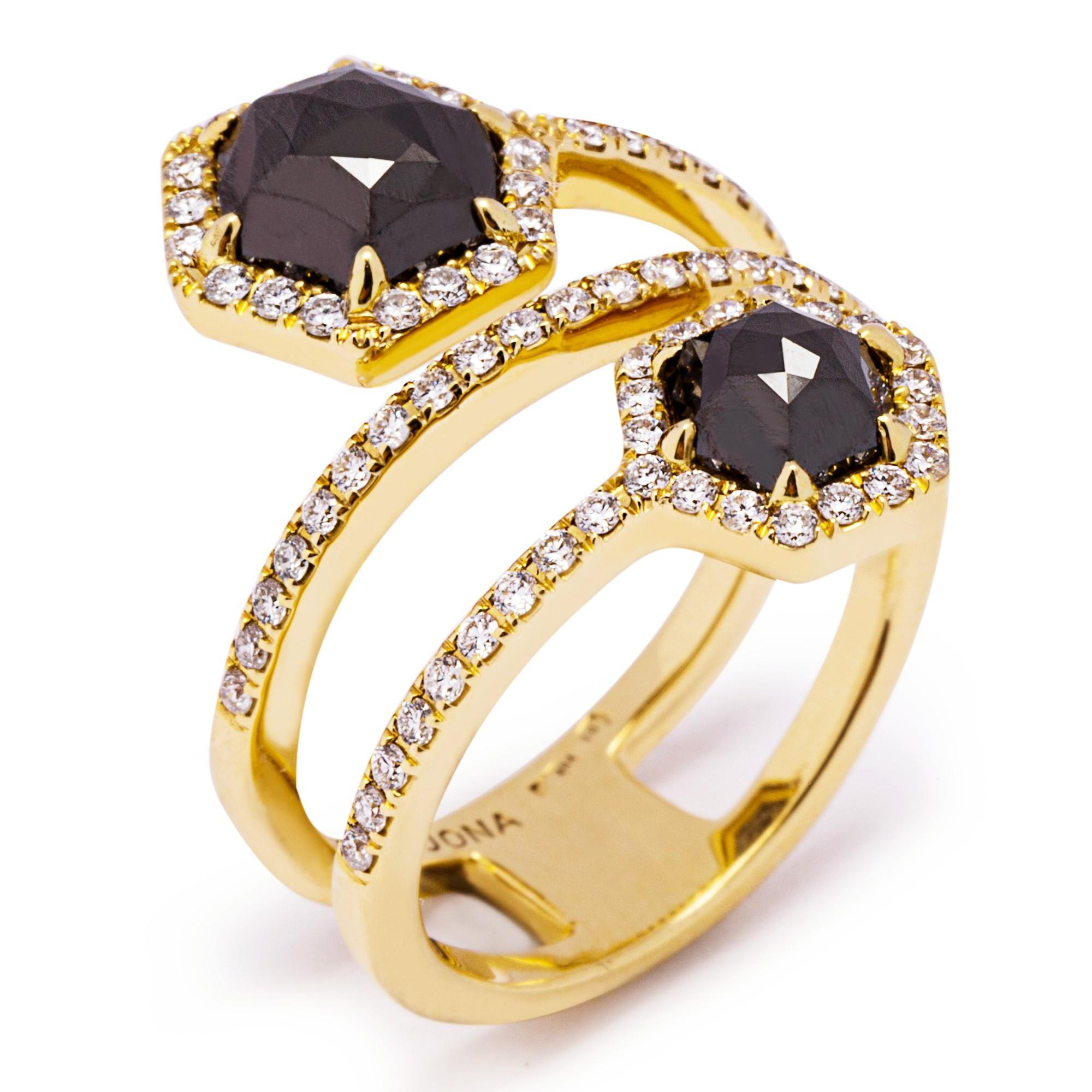 Crossover-Ringband von Alex Jona, schwarz-weißer Diamant, 18 Karat Gelbgold (Rosenschliff) im Angebot
