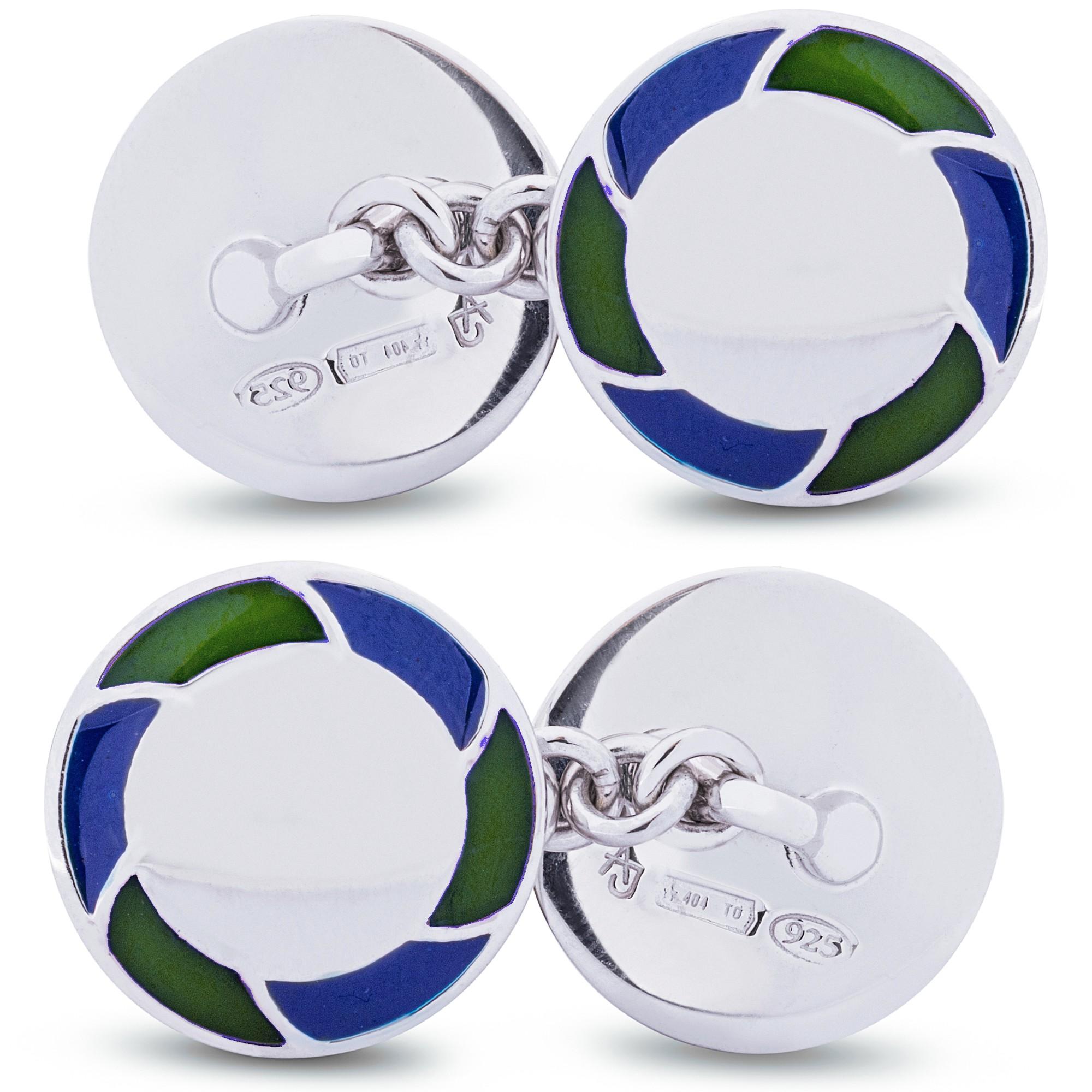 Alex Jona Blue and Green Enamel Sterling Silver Cufflinks In New Condition For Sale In Lugano, CH