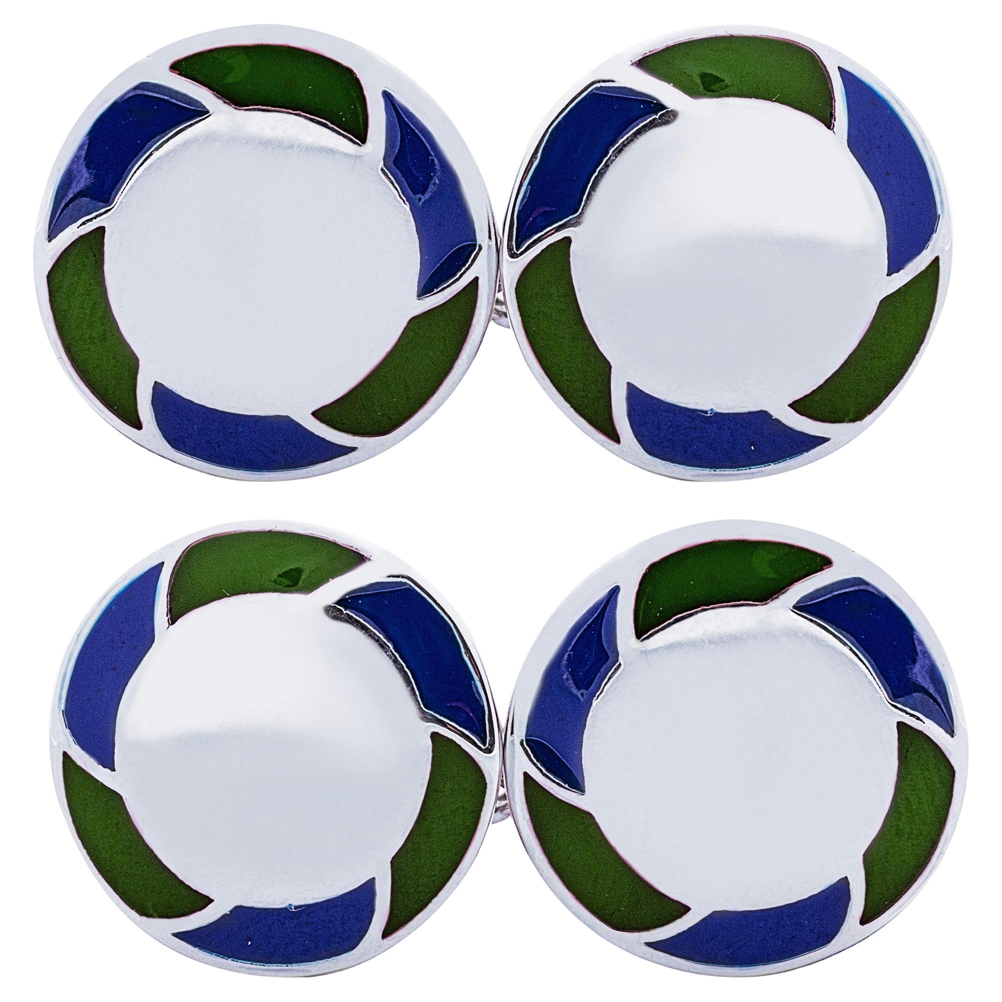 Gemelli Alex Jona in argento con smalto blu e verde