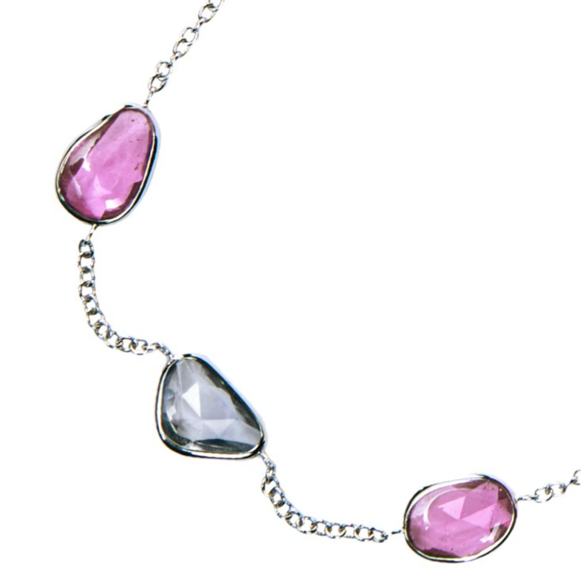 Oval Cut Alex Jona Blue and Pink Sapphire 18 Karat White Gold Necklace