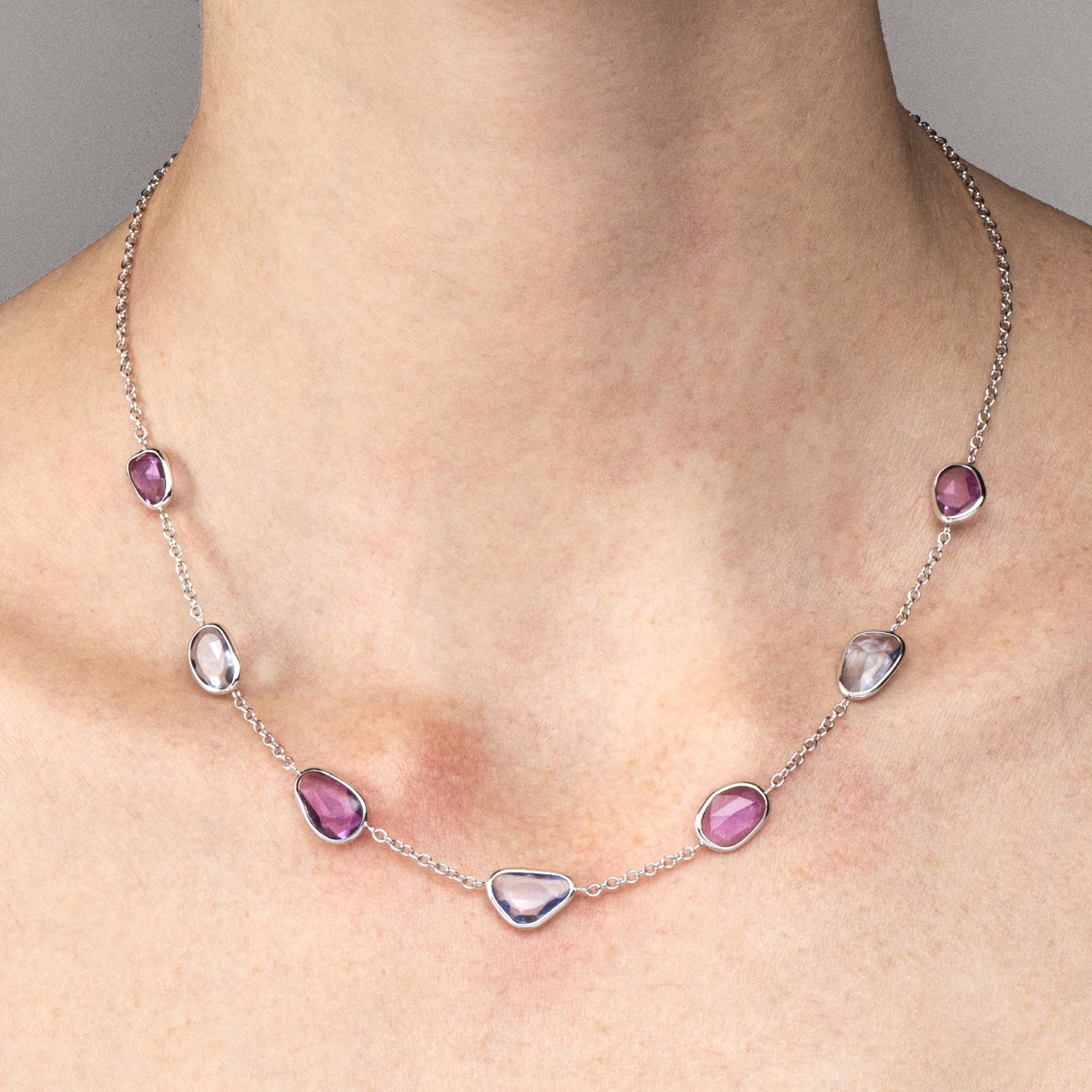 Women's Alex Jona Blue and Pink Sapphire 18 Karat White Gold Necklace