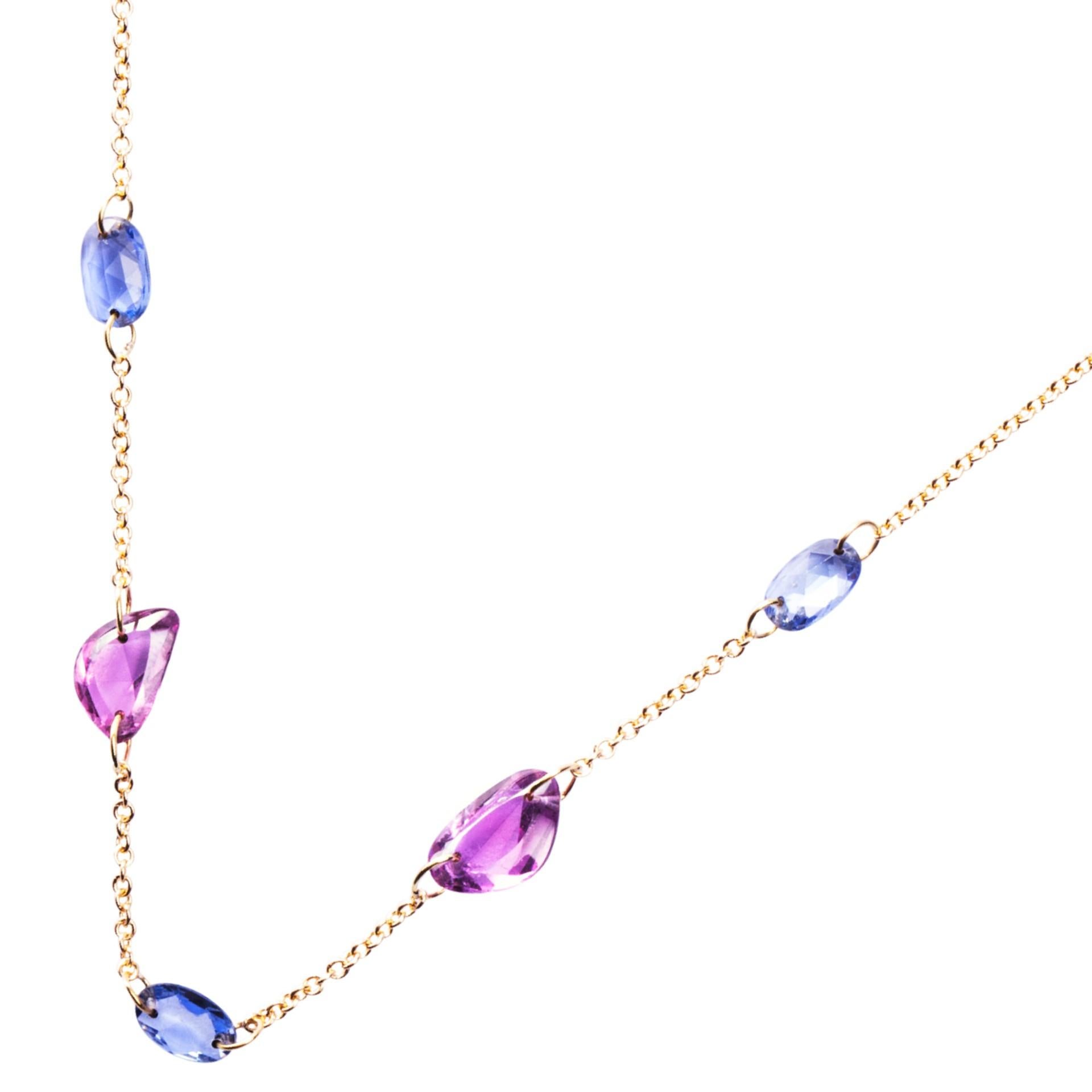 Oval Cut Alex Jona Blue and Pink Sapphire 18 Karat Yellow Gold Necklace For Sale