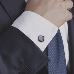 Gemelos de plata de ley cuadrados con esmalte azul y rojo Alex Jona