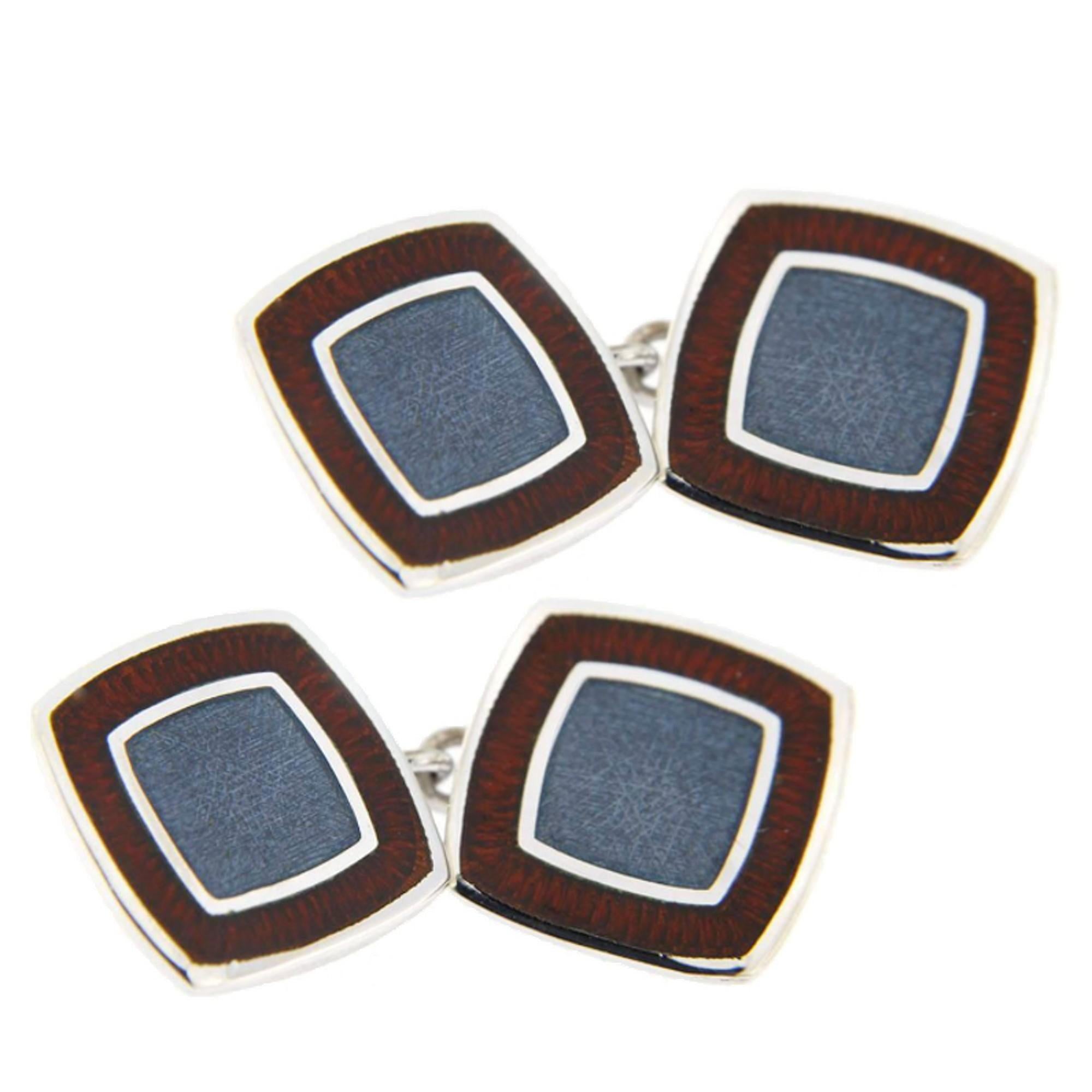 Alex Jona Blue and Red Enamel Square Sterling Silver Cufflinks In New Condition For Sale In Torino, IT