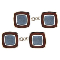 Alex Jona Blue and Red Enamel Square Sterling Silver Cufflinks